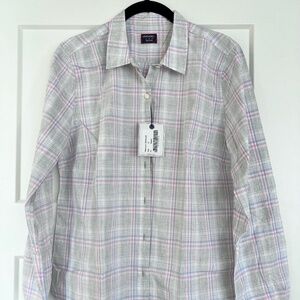 NWT UNTUCKit Button Down Women’s L Plaid-Pink, Gray, White Workwear